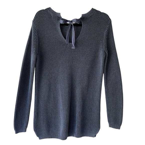 CASLON | NWOT BLUE COTTON RIBBED TIE-BACK TUNIC SWEATER | EXTRA SMALL - Picture 2 of 11